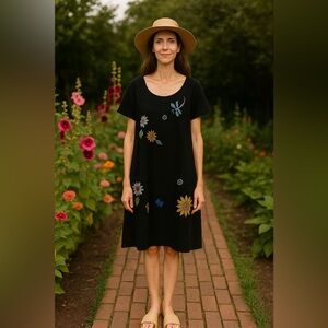 Vintage Viva City Dress Large USA Cotton Painted Artsy Nature Lagenlook 90’s